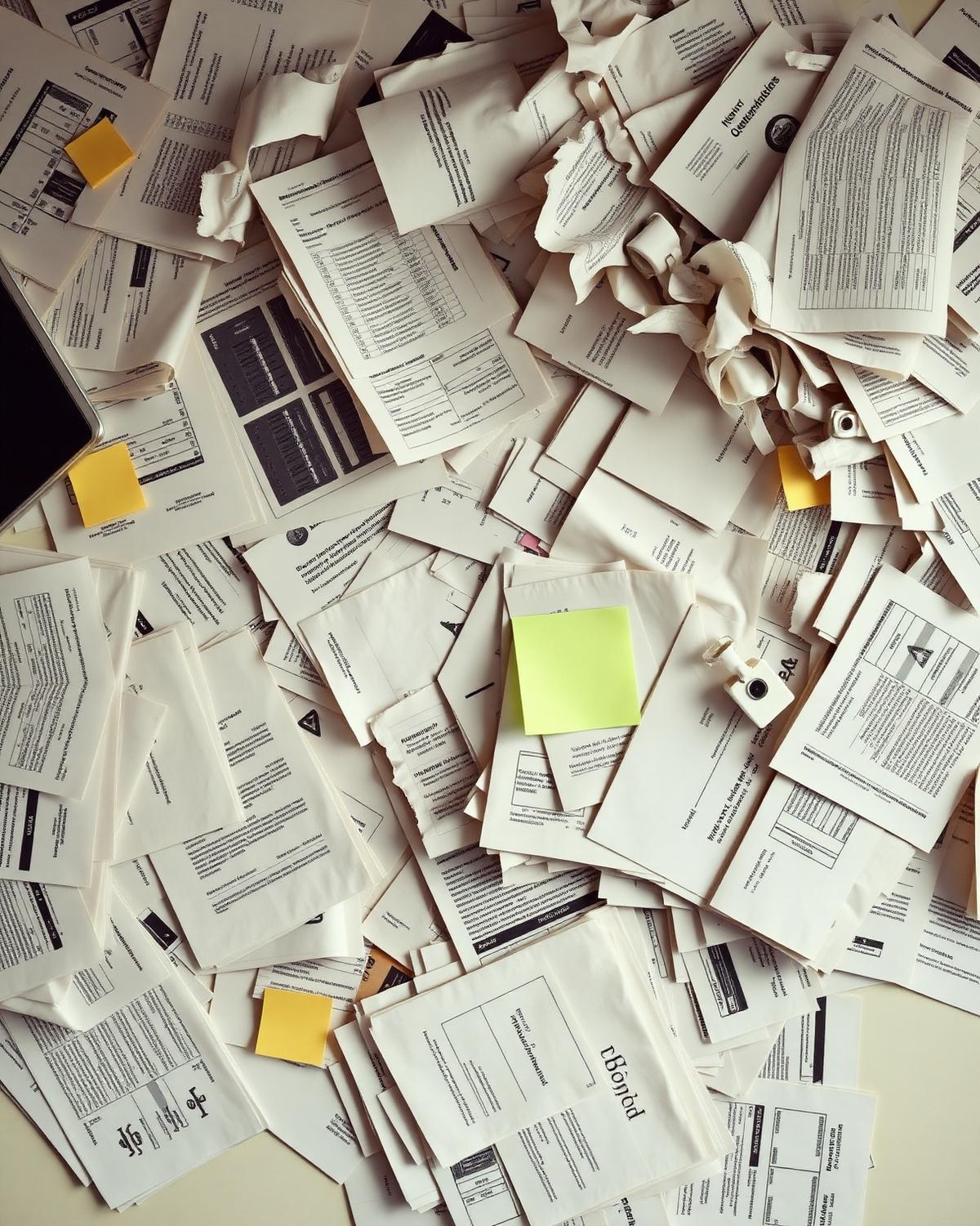 Business analytics and diagnostic review documents on a working surface